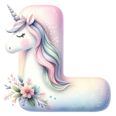 Obraz na płótnie Canvas Whimsical Unicorn Letter L with Floral Accent