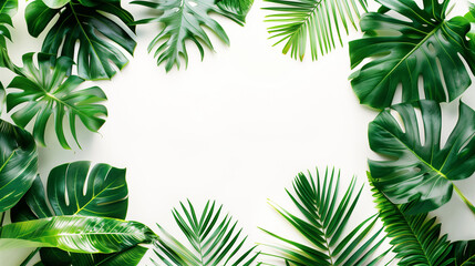 tropical leaves frame background with copy space