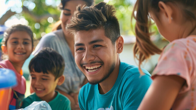 Volunteering together as a family at local charities or community events, teaching the values of compassion and giving back — friendship and love, care and respect