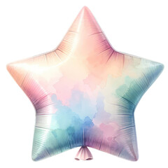 Watercolor style illustration of a star shaped balloon with a galactic design and vibrant cosmic colors.