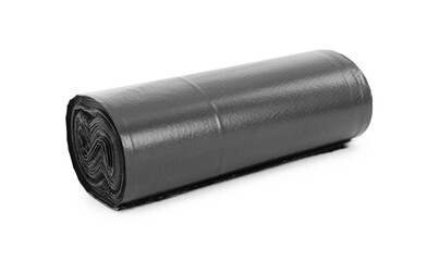 Roll of black garbage bags isolated on white