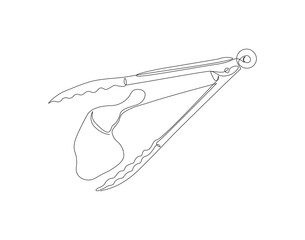 Continuous Line Drawing Of Fried Tongs. One Line Of Tongs. Kitchenware Continuous Line Art. Editable Outline.