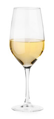 Tasty wine in glass isolated on white