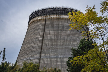 Unfinished cooling tower of reactor 5 of Chernobyl Nuclear Power Plant in Chernobyl Exclusion Zone...