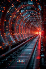 Modern railway tunnel with neon lighting