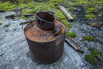 Old Milk churn in unfinished cooling tower of reactor 5 of Chernobyl Nuclear Power Plant in Chernobyl Exclusion Zone, Ukraine