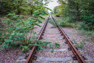 Railway track near railway track near Chernobyl Nuclear Power Plant in Chernobyl Exclusion Zone, Ukraine