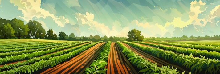 Carrot Field, Carrot Crop, Many Carrots Agriculture Landscape, Vegetable Farm, Drawing Imitation - obrazy, fototapety, plakaty