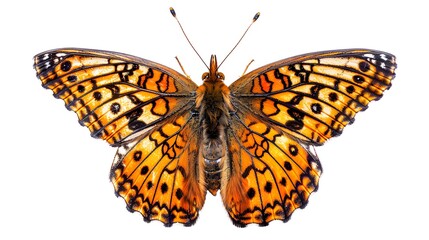 Melitaea phoebe butterfly, Knapweed fritillary isolated on white, top view
