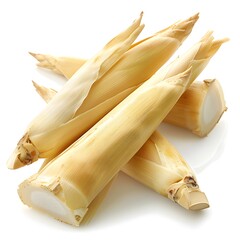 Raw bamboo shoot on white background, Clean eating
