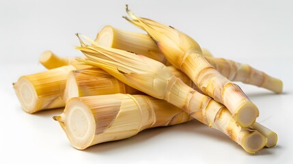 Raw bamboo shoot on white background, Clean eating

