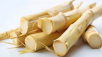 Raw bamboo shoot on white background, Clean eating
