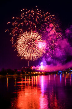 Novi Sad, Serbia - February 15, 2024: Novi Sad fireworks in honor of public holiday