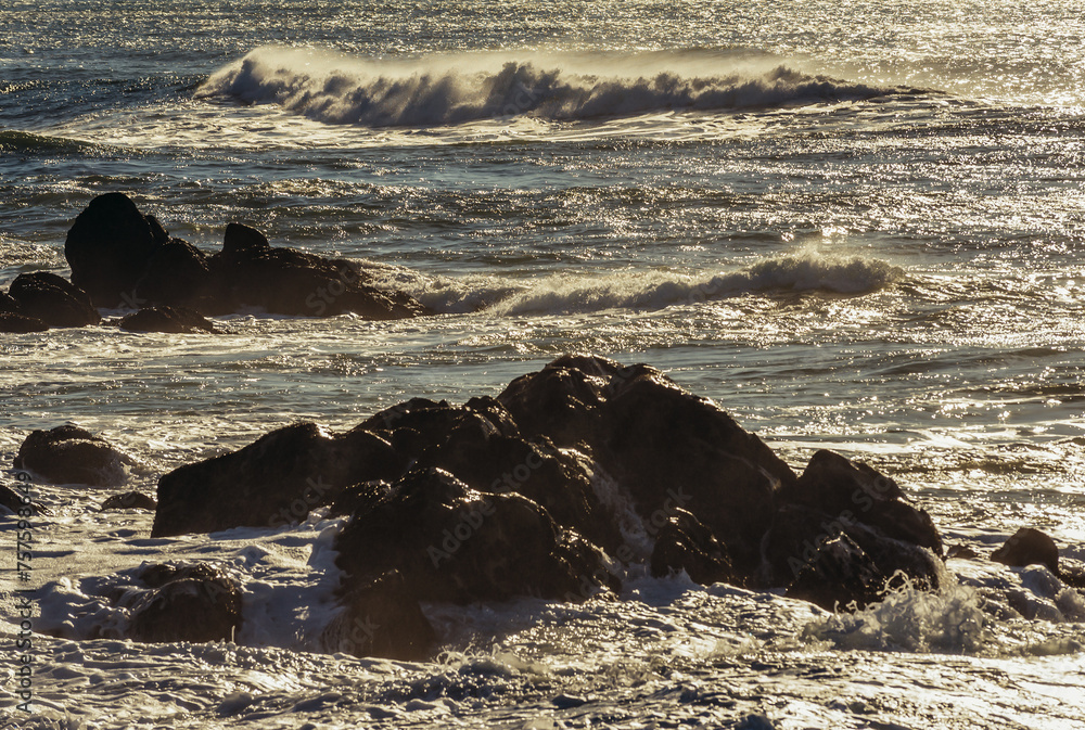 Poster Atlantic Ocean seen from shore of Nevogilde area in Porto, Portugal