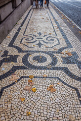 Traditional style Portuguese pavement next to City Hall in Porto, Portugal
