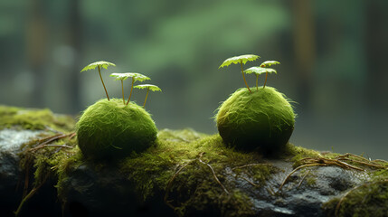 There is a small plant growing on the ground