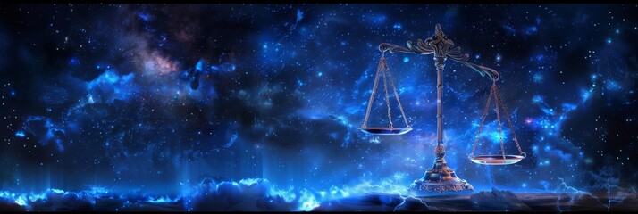 Libra Zodiac Sign, Horoscope Symbol, Magic Astrology Scales, Scales in Fantastic Night Sky
