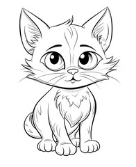 Black and white illustration for coloring animals, cat.