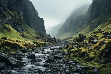 Keuken spatwand met foto Water flows through a valley between two mountains, shaping the landscape © Yuchen
