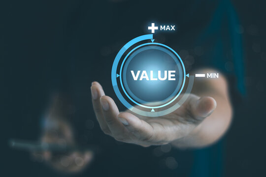 Business people holding virtual download process icon progress for increasing value added to business product, sale, service and finance management concept. Growth and performance development.