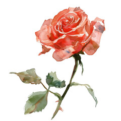 Watercolor Rose isolated on transparent background - 757600489