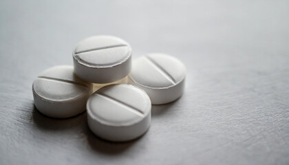 White round pills on white background symbolize purity and health, isolated, beautiful, unique