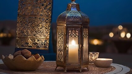 An artistic image congratulating the blessed month of Ramadan. - obrazy, fototapety, plakaty