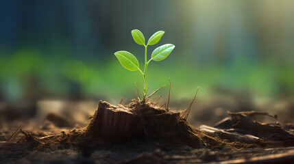 Save the Earth, small plants sprout from the forest