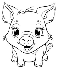 Black and white illustration for coloring animals, pig.