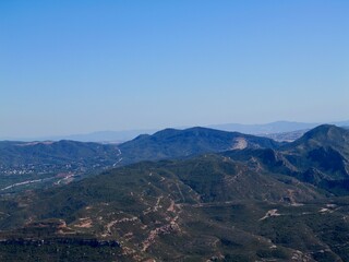 Fototapeta na wymiar View from the Santa Maria de Montserrat Abbey, Montserrat, Monistrol de Montserrat, Barcelona, Spain