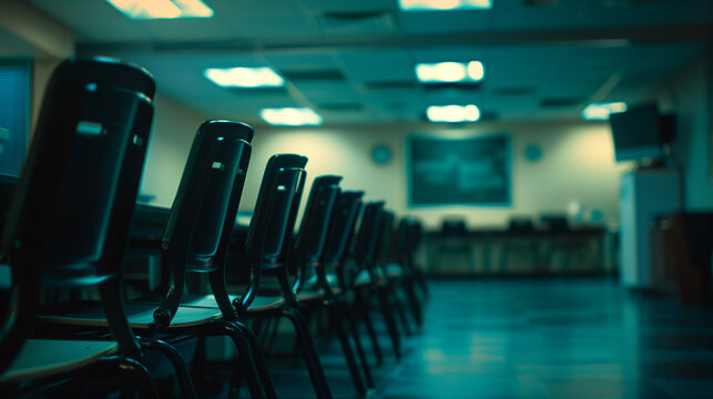 Conference Room with Empty Chairs and Presentation Screen