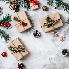 Christmas Composition Gifts Light Background