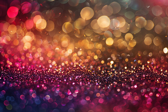 Abstract pink and gold glitter light background. Unicorn, Circle blurred bokeh. Luxury romantic backdrop for holiday, event, banner, Valentine's day, Women's day, wallpaper.