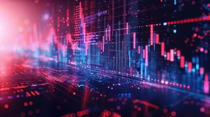 Fototapeta premium stock graphs abstract background, red glowing charts on a digital screen