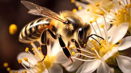 Macro photo of bee - obrazy, fototapety, plakaty