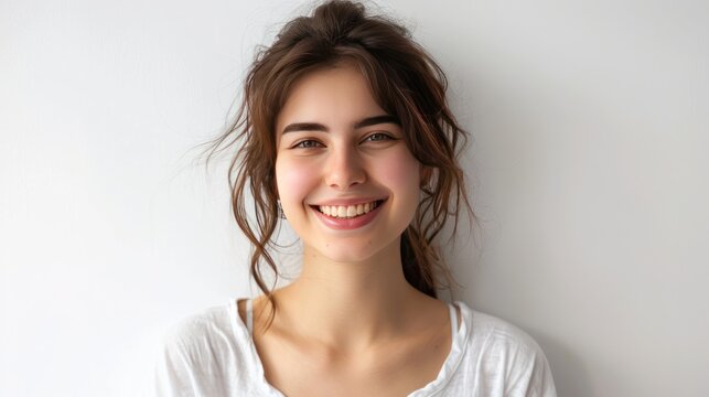 Portrait a beauty smiling woman on white background. AI generated image