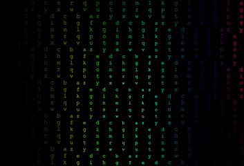 Dark multicolor, rainbow vector background with signs of alphabet.