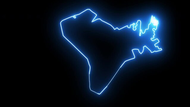 map of Dammam in saudi arabia with glowing neon effect