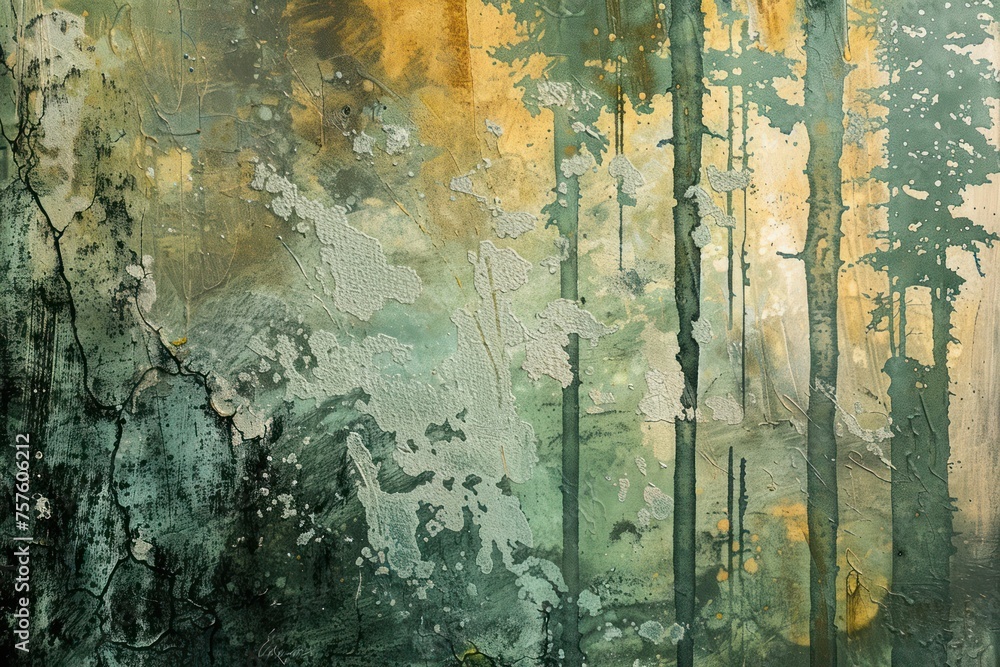 Aufkleber modern abstract interpretation of a forest with textured layers and organic forms