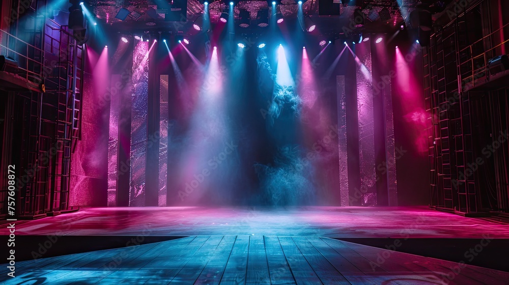 Poster modern stage background with neon spotlight illuminated. empty stage with dynamic color. stage light