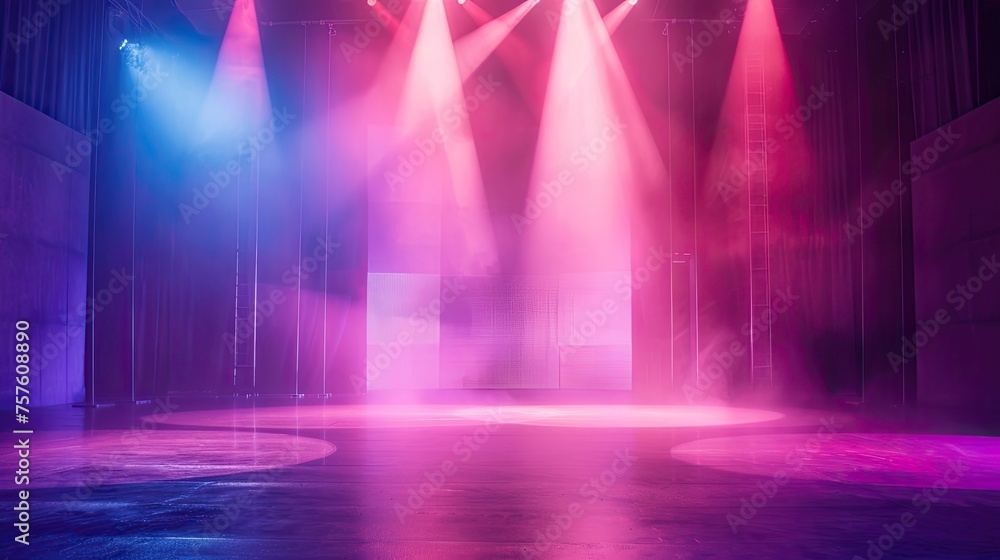 Poster modern stage background with neon spotlight illuminated. empty stage with dynamic color. stage light