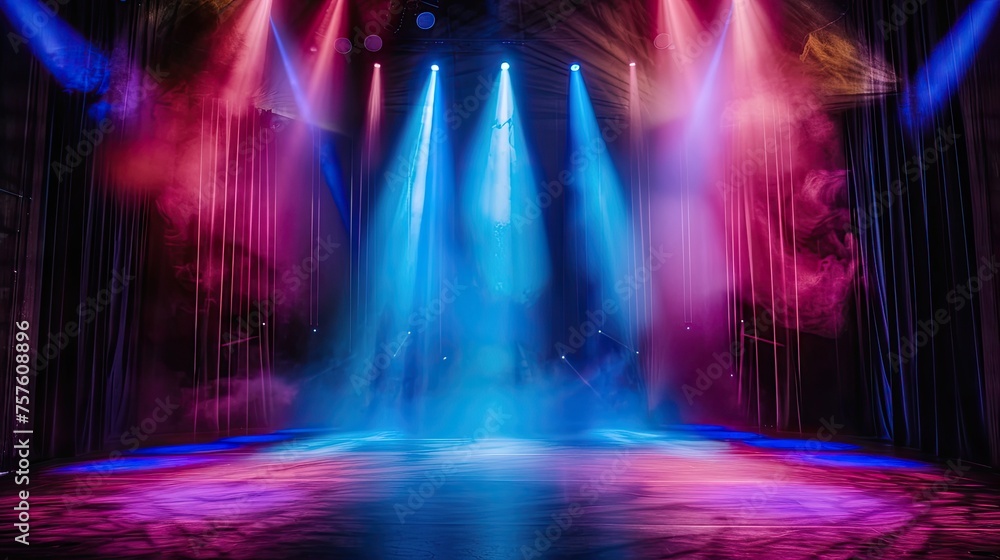 Poster modern stage background with neon spotlight illuminated. empty stage with dynamic color. stage light