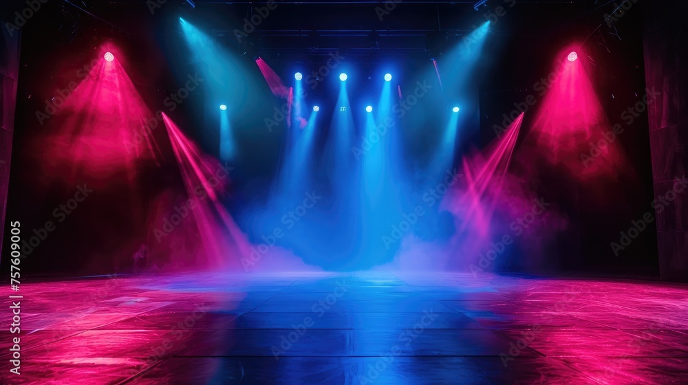Poster modern stage background with neon spotlight illuminated. empty stage with dynamic color. stage light