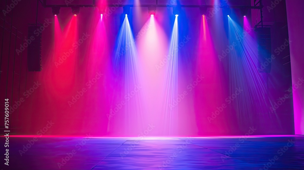 Poster modern stage background with neon spotlight illuminated. empty stage with dynamic color. stage light