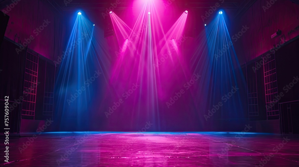 Poster modern stage background with neon spotlight illuminated. empty stage with dynamic color. stage light