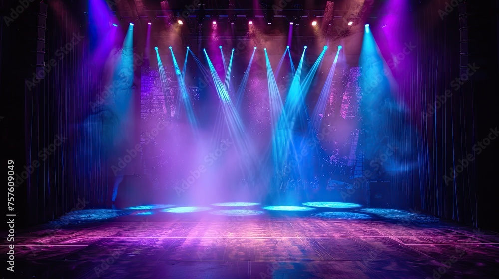 Poster modern stage background with neon spotlight illuminated. empty stage with dynamic color. stage light