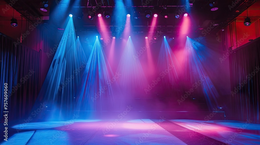 Poster modern stage background with neon spotlight illuminated. empty stage with dynamic color. stage light