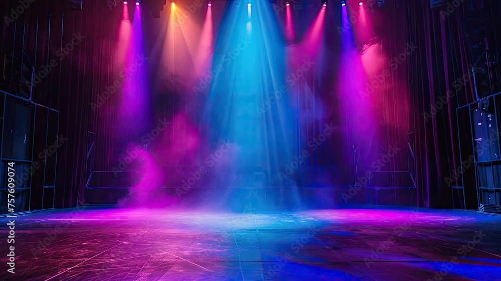 Poster modern stage background with neon spotlight illuminated. empty stage with dynamic color. stage light
