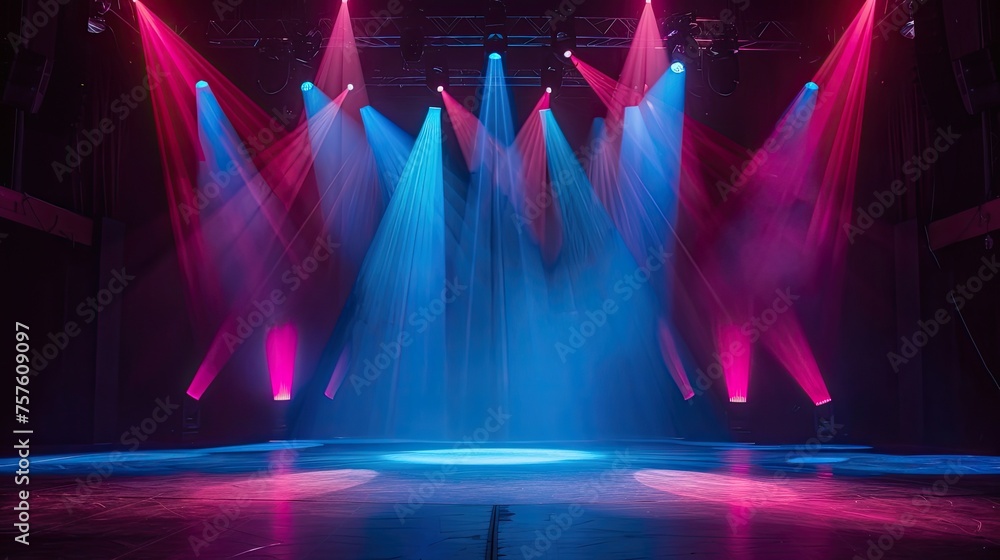 Poster modern stage background with neon spotlight illuminated. empty stage with dynamic color. stage light