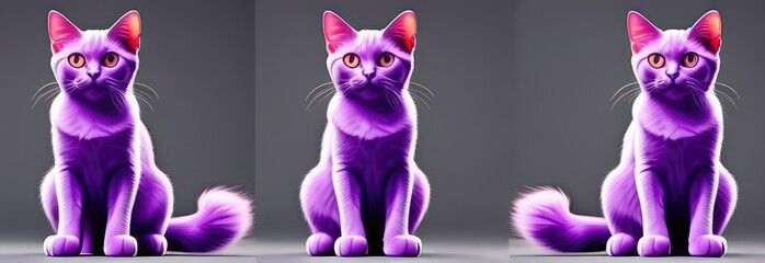 stylized purple cat with glasses on a gray background. The concept of creativity, fantasy, abstraction, innovation. - obrazy, fototapety, plakaty